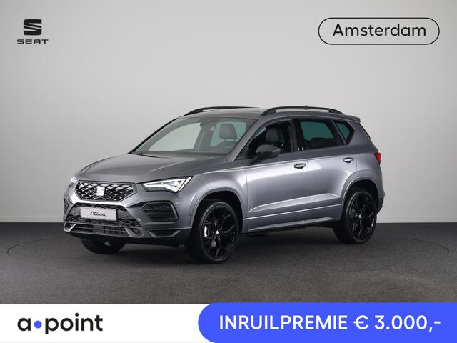 Seat Ateca Business Intense | Velgen 'Exclusive Glossy Black', 19 inch | Kuipstoelen, Dinamica Aurora Blue (suede look) | Verwambare voorstoelen + Stuurwiel | Draadloze Carplay