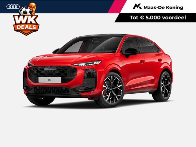Audi Q3 ck 1.5 200kW e-hybrid S edition 272 PK · Tech pro · Glazen panoramadak · Sportstoelen alcantara met rode stiksels
