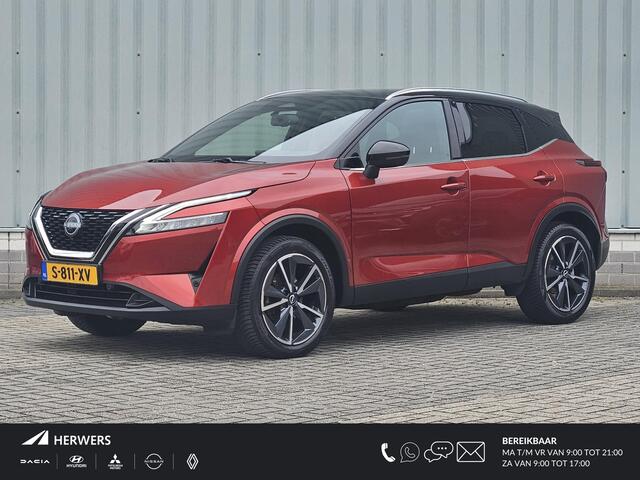 Nissan Qashqai / Trekhaak 1800KG / Adaptief Cruise Control / Panoramadak / Elektrisch Verstelbare Bestuurdersstoel / Head- Up Display / 360 Graden Camera / Elektrische Achterklep / Apple Carplay & Android Auto / Draadloze Telefoon Lader / Navigatie / Clim
